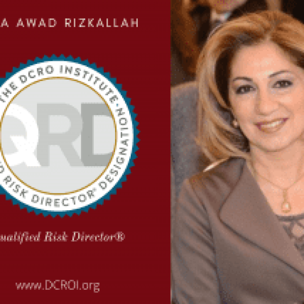 NADA AWAD RIZKALLAH NAMED FIRST QUALIFIED RISK DIRECTOR IN LEBANON; AWARDED THE CERTIFICATE IN RISK GOVERNANCE